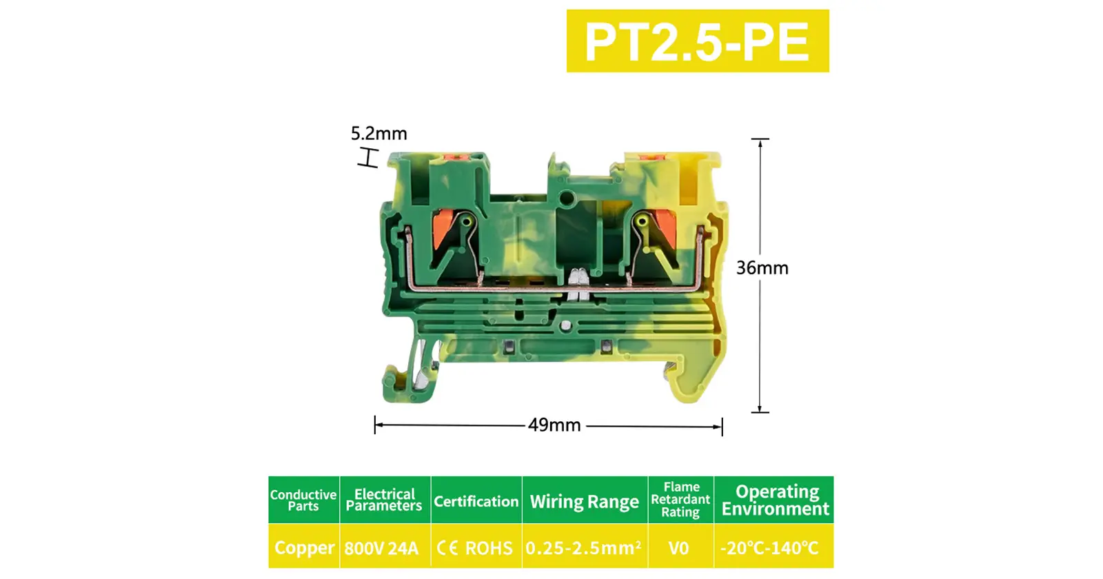 Grounding Push In Earthing Din Rail Electric Terminal Blocks
