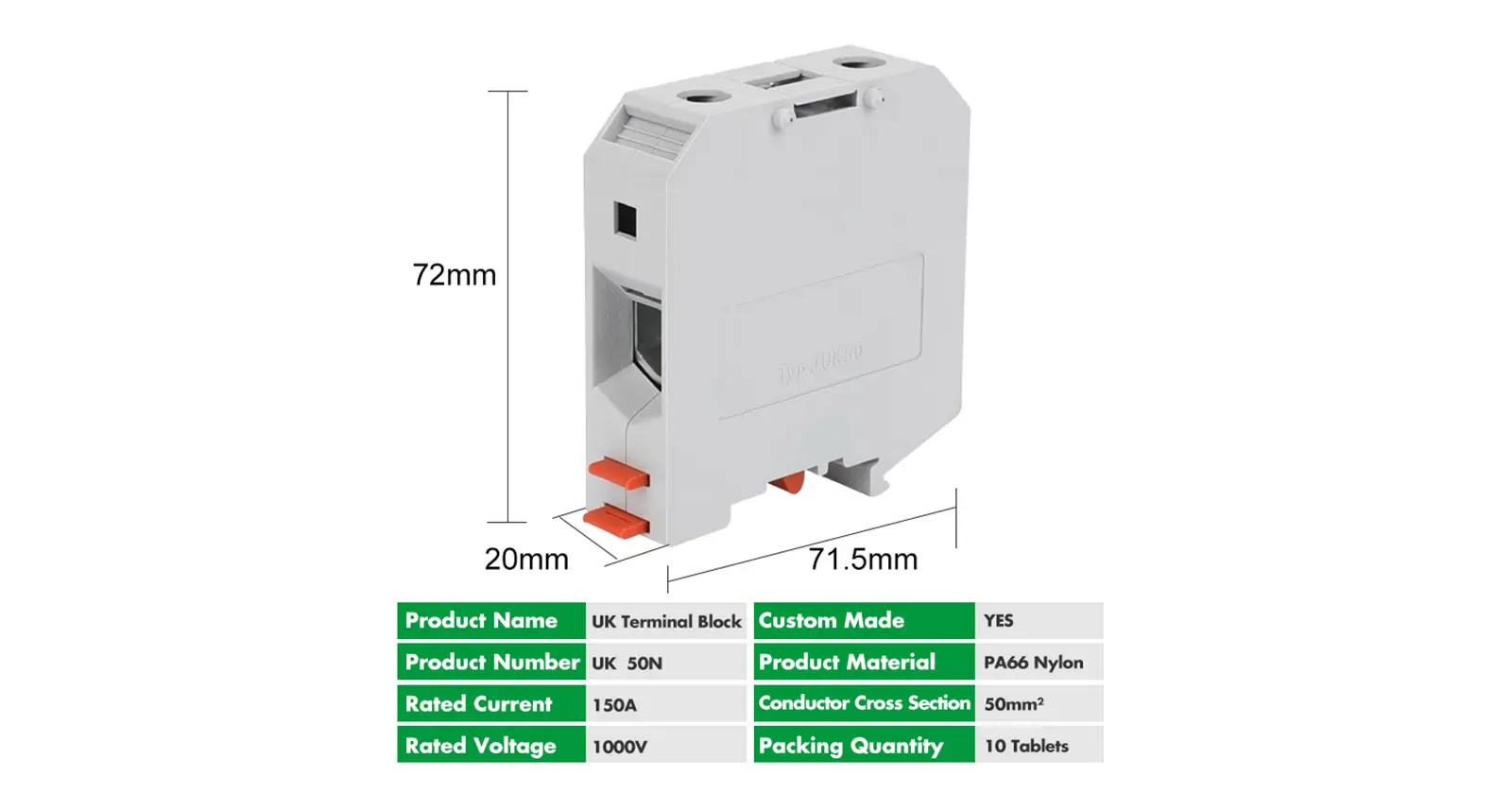 JUK50 Screw-Type DIN Rail High Current Terminal Block (3)