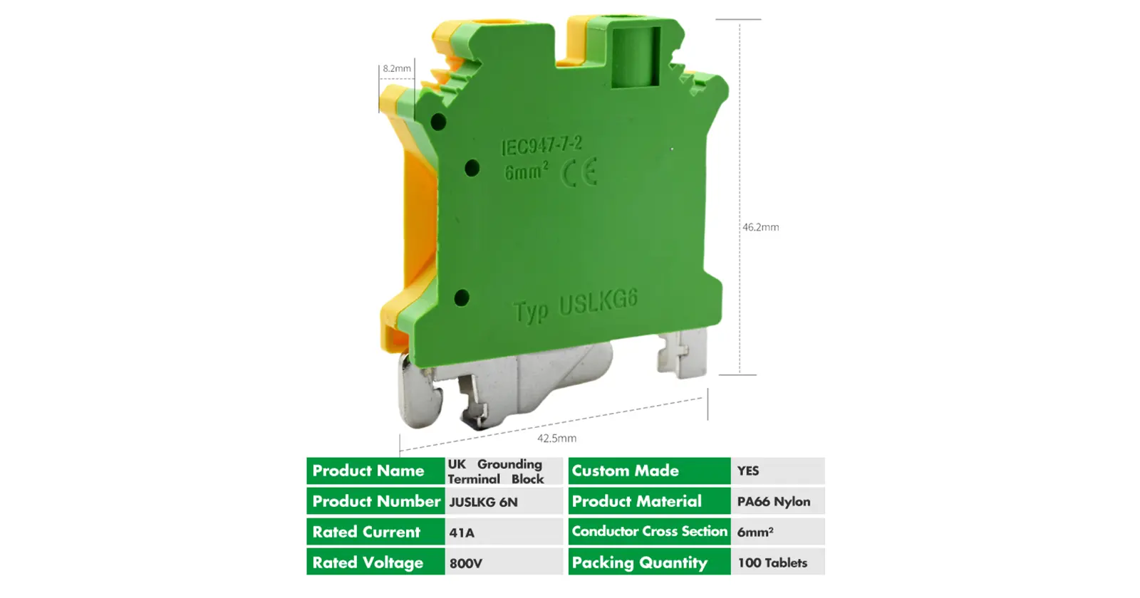 JUSLKG 6N Din Rail Terminal Block Connector Ground Modular Terminal Block